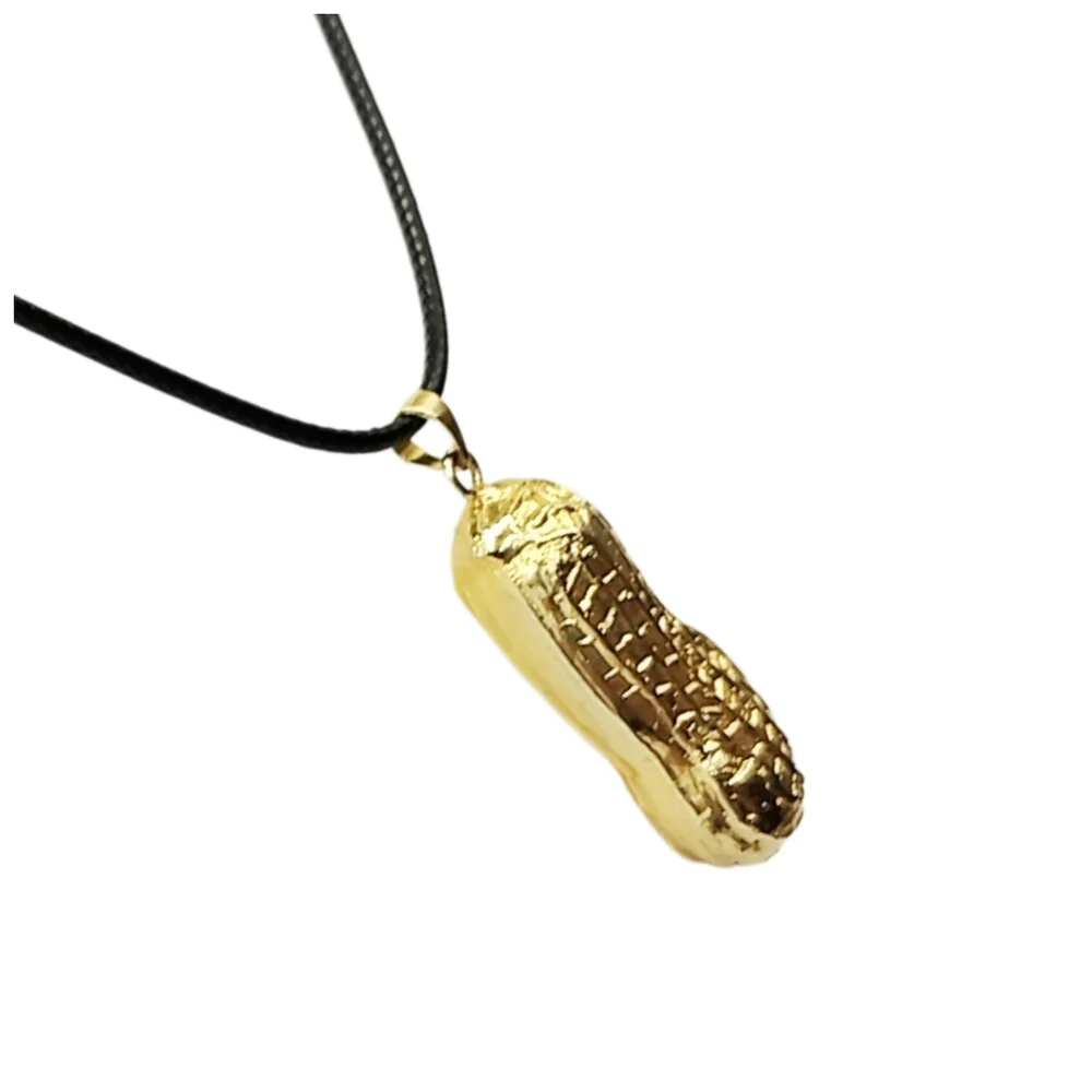 Gold Tone Peanut Pendant Necklace on Black Cord 18